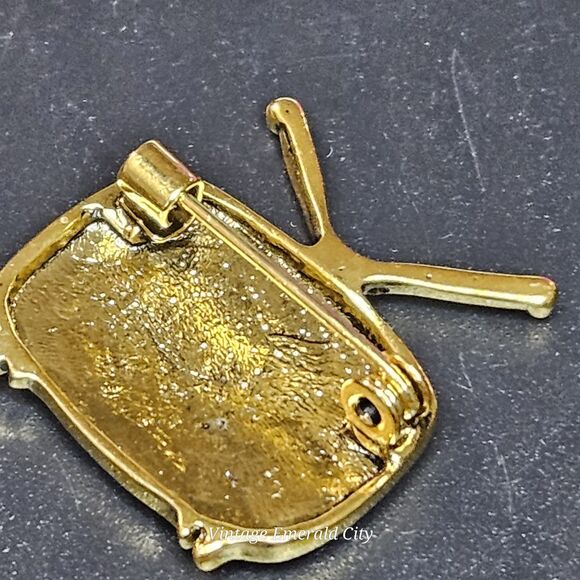 Retro Television TV Off Pin Goldtone Enamel Front Screen 80s Antenna Scarf & Tie - Picture 8 of 12